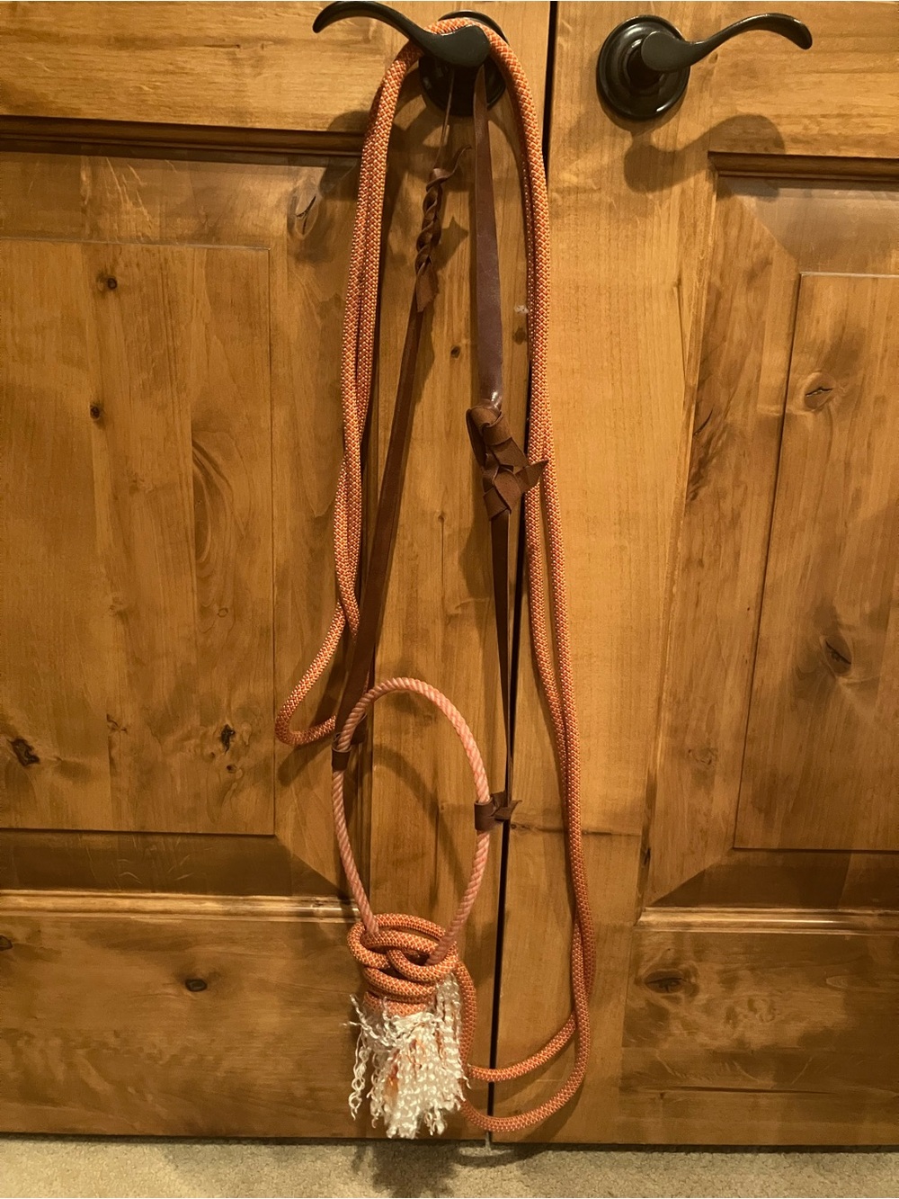 Orange loping Hackamore/bosal with loop reins